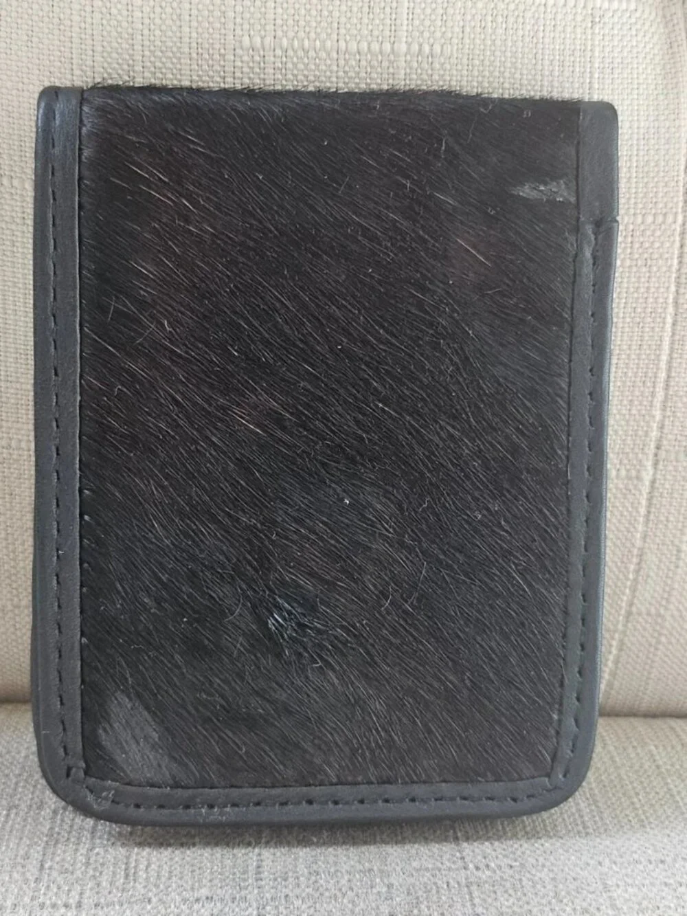 Genuine Hair Fur Wallet Cardholder Black Genuine Leather Billfold Handmade
